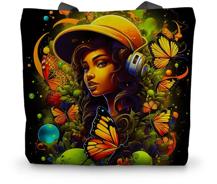 Urban Girl Neon Butterfly Headphone Pop Canvas Tote Bag - D'Sare