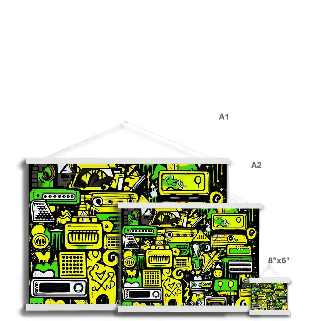 Graffiti Green and Yellow Abstract: A Dive into Vibrant Urban Art Fine Art Print with Hanger - D'Sare 