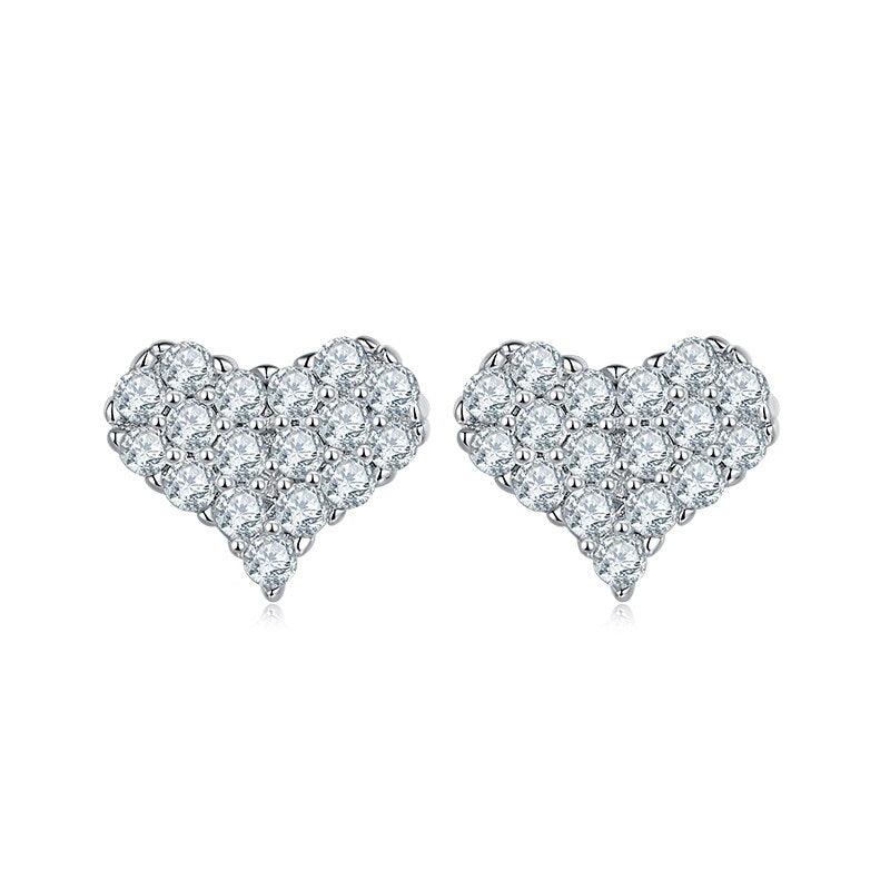 1.2mm 925 Sterling Silver Round Cut Moissanite Heart-shaped Stud Earrings - D'Sare