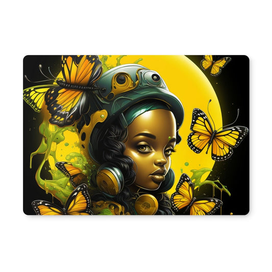 Monarch Butterfly Urban Fantasy Art Print - Afrofuturistic Girl with Butterflies Placemat