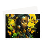 Monarch Butterfly Urban Fantasy Art Print - Afrofuturistic Girl with Butterflies Greeting Card