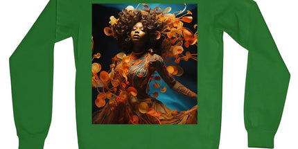 Orange Flower Goddess Blue Crew Neck Sweatshirt by Prodigi