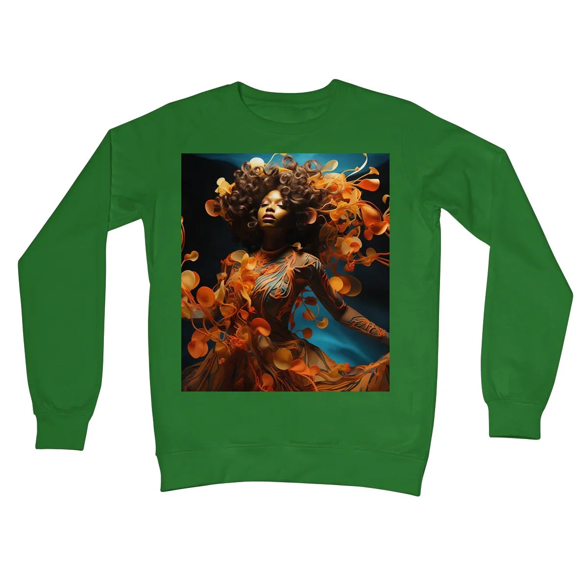 Orange Flower  Goddess Blue  Crew Neck Sweatshirt - D'Sare