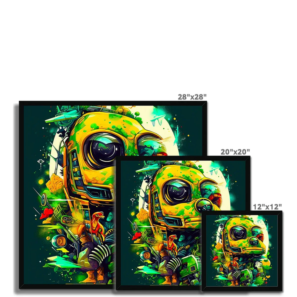 Mechanical Muse: Vibrant Graffiti Odyssey in Surreal Auto Wonderland Framed Print - D'Sare