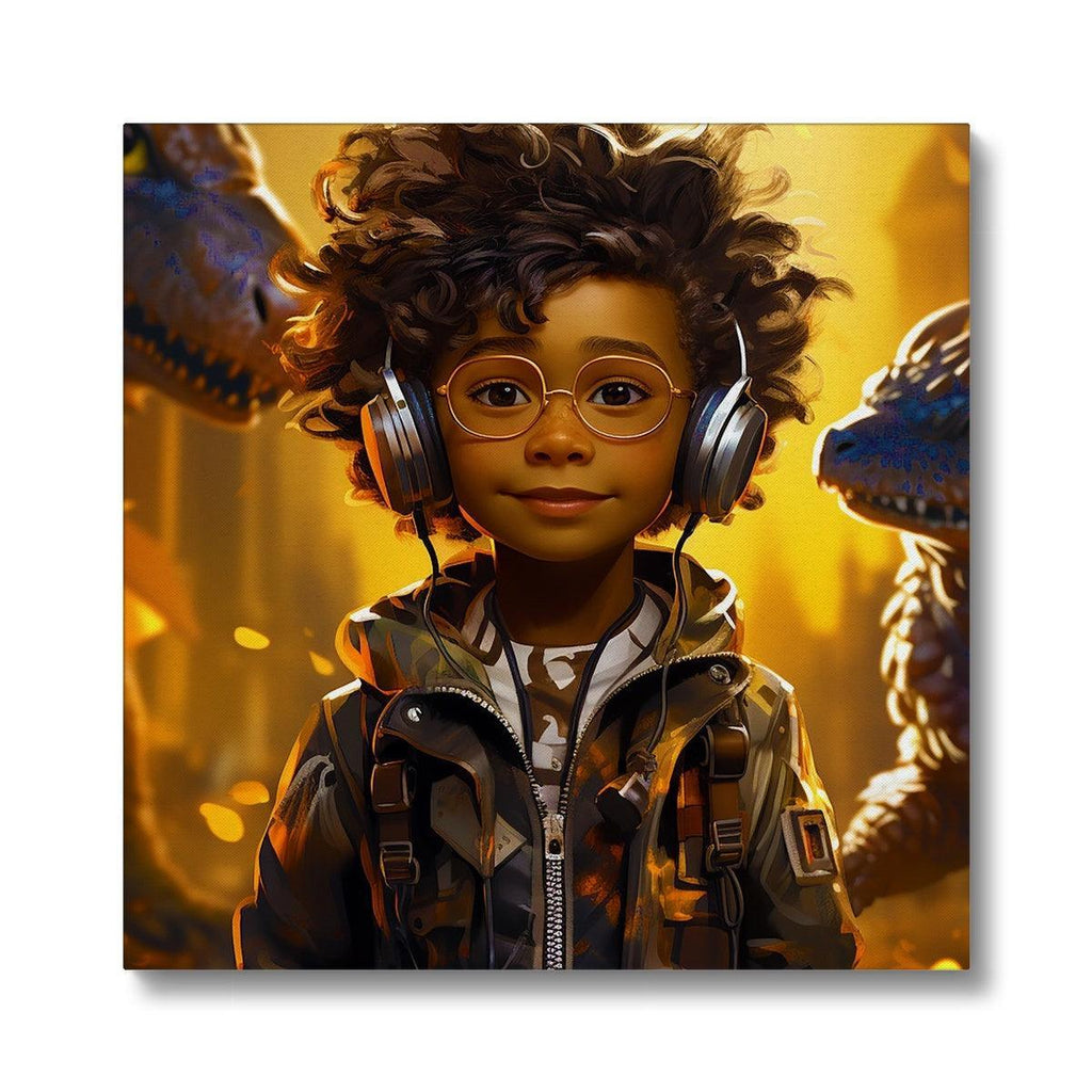 Little Boy Dino Dream Earphone: MelanatedMe Adventures by D'Sare Eco Canvas - D'Sare 