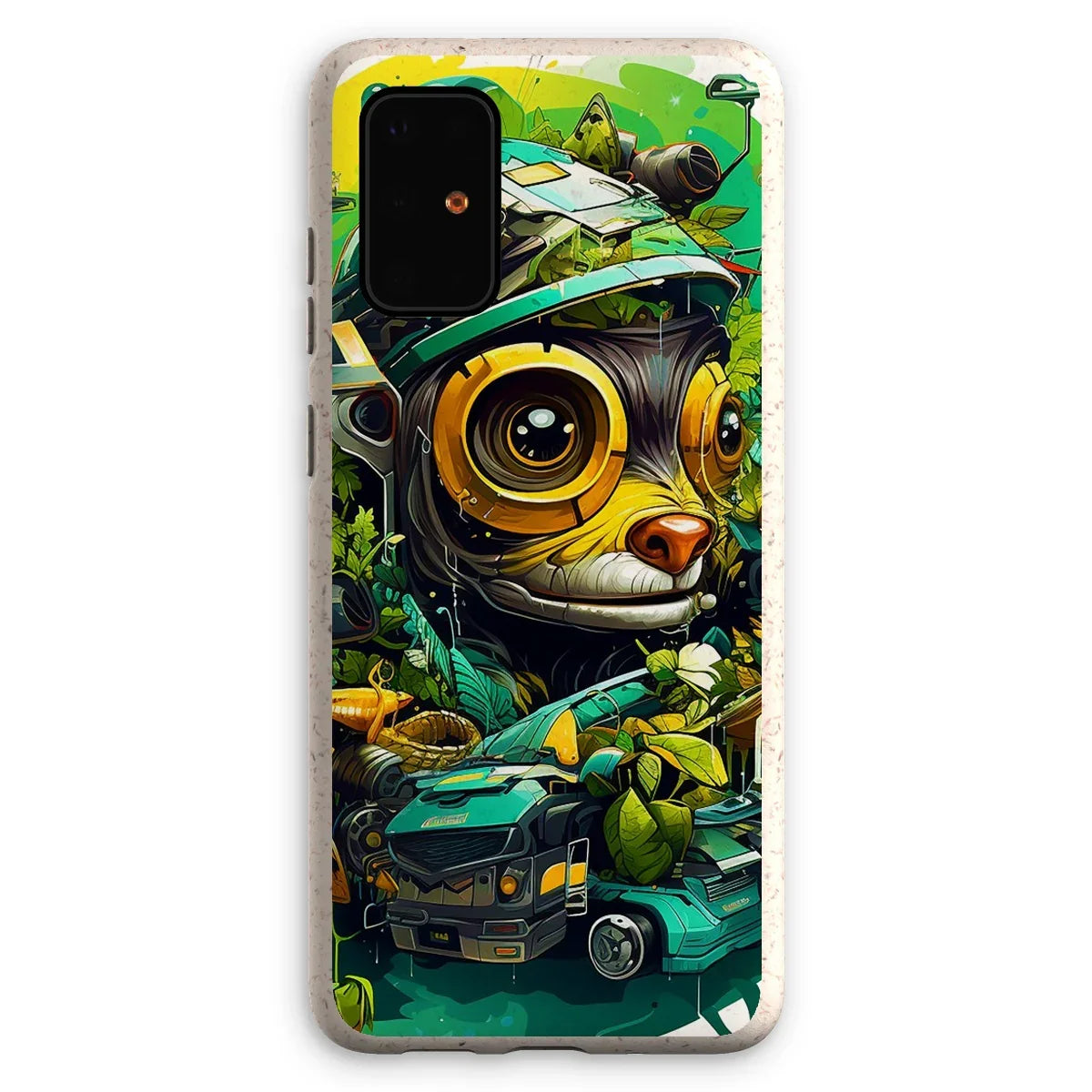 Nature's Resilience: Surreal Auto-Forest Artwork - Whimsical Raccoon and Greenery Infused Car  Eco Phone Case - D'Sare
