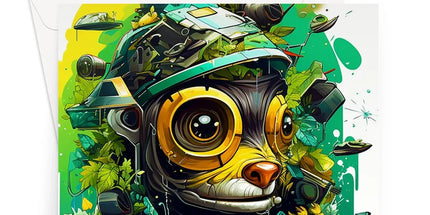 Nature's Resilience: Surreal Auto-Forest Artwork - Whimsical Raccoon and Greenery Infused Car Greeting Card by D'Sare