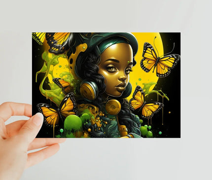 Monarch Butterfly Urban Fantasy Art Print - Afrofuturistic Girl with Butterflies Classic Postcard - D'Sare