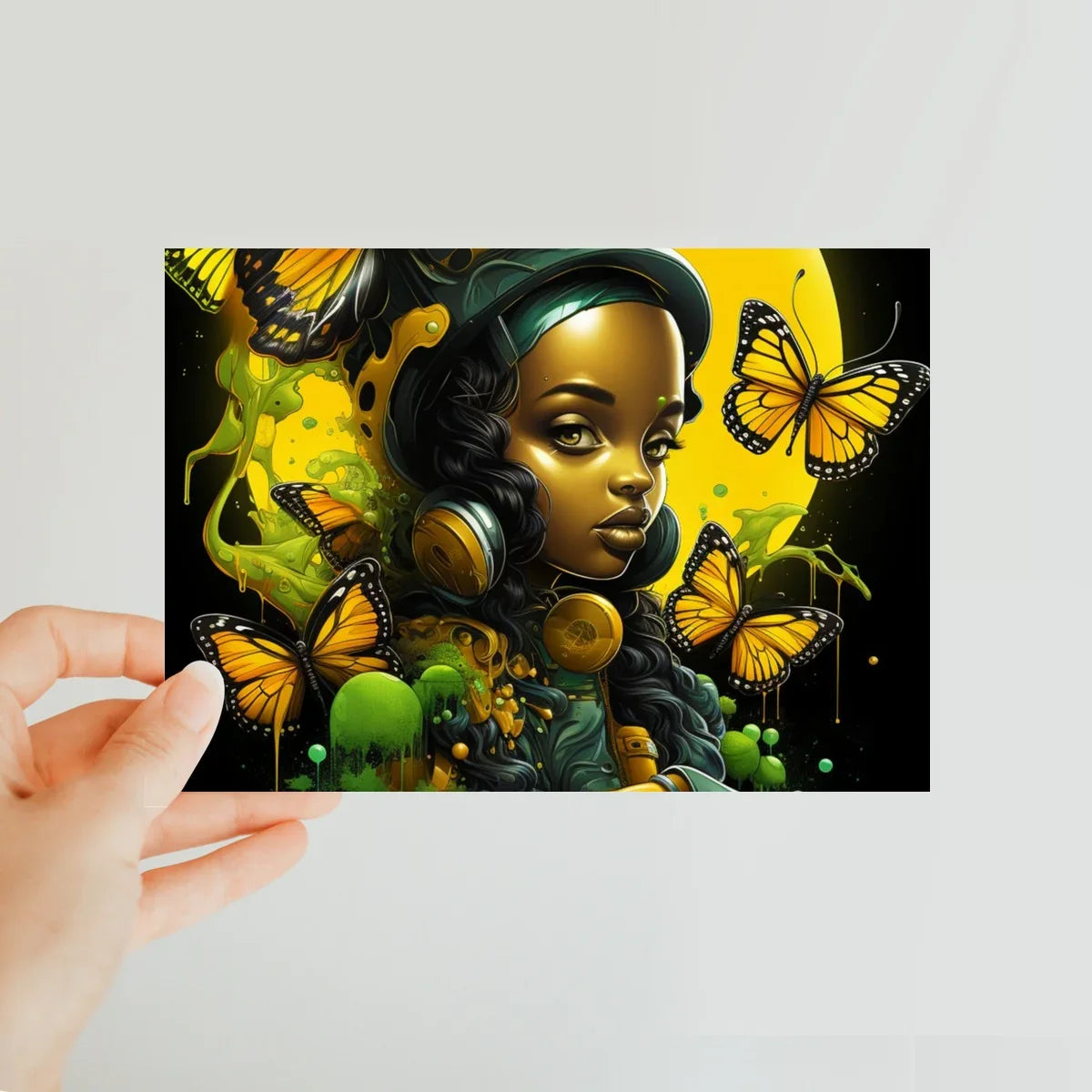 Monarch Butterfly Urban Fantasy Art Print - Afrofuturistic Girl with Butterflies Classic Postcard - D'Sare