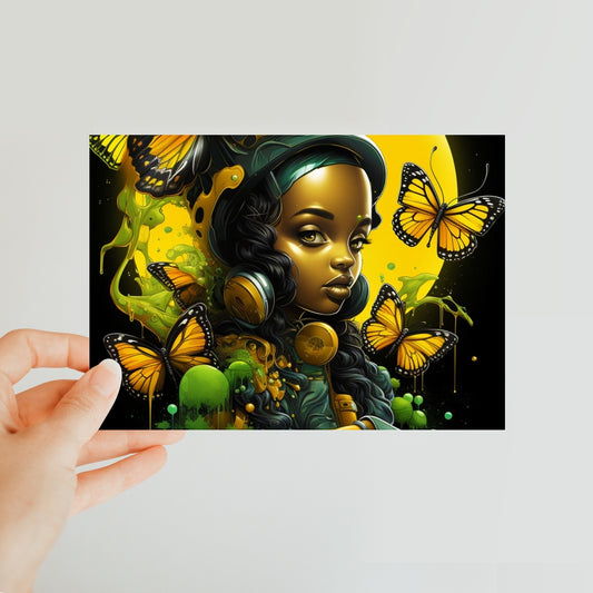 Monarch Butterfly Urban Fantasy Art Print - Afrofuturistic Girl with Butterflies Classic Postcard