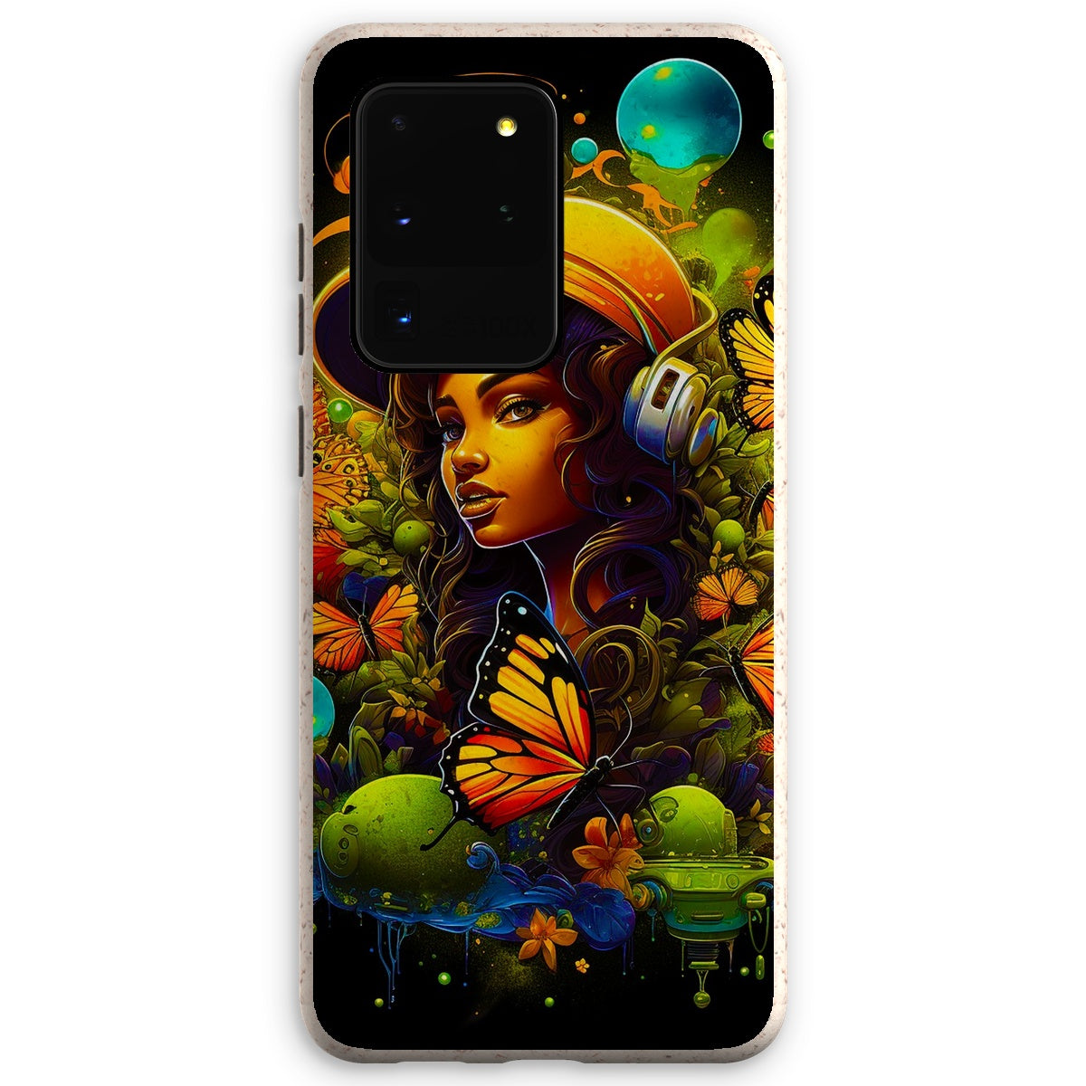 Urban Girl Neon Butterfly Headphone Pop Eco Phone Case