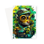 Nature's Resilience: Surreal Auto-Forest Artwork - Whimsical Raccoon and Greenery Infused Car  Greeting Card