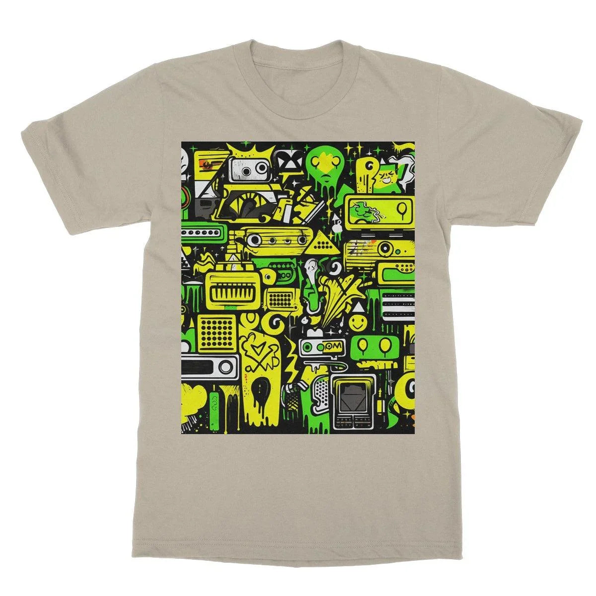 Graffiti Green and Yellow Abstract: A Dive into Vibrant Urban Art Softstyle T-Shirt - D'Sare 