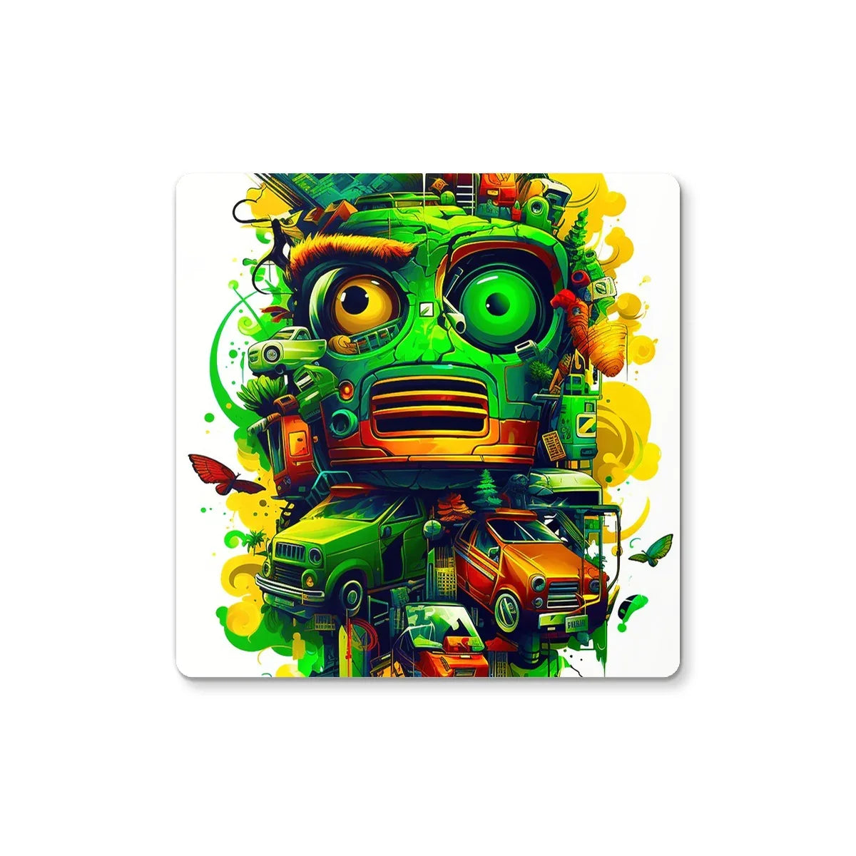 Graffiti Odyssey Surreal Urban Jungle Car Junk Yard Coaster by Prodigi