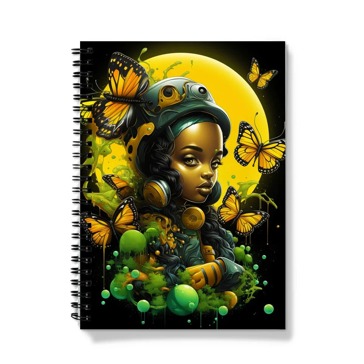 Monarch Butterfly Urban Fantasy Art Print - Afrofuturistic Girl with Butterflies Notebook - D'Sare