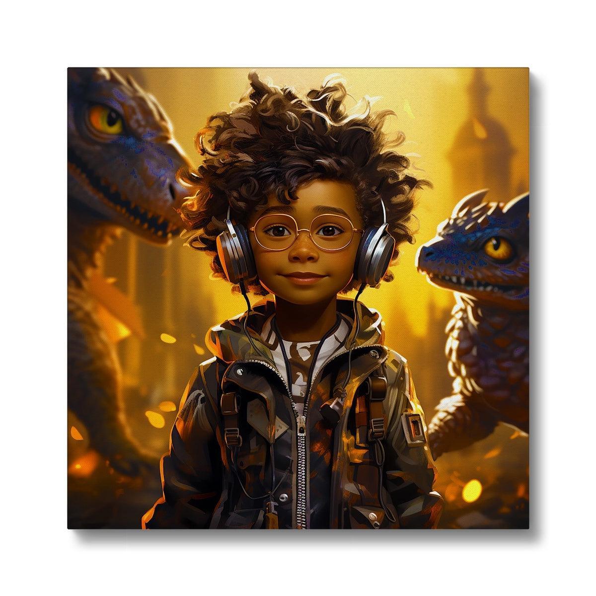 Little Boy Dino Dream Earphone: MelanatedMe Adventures by D'Sare Eco Canvas - D'Sare 