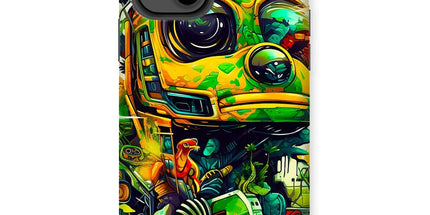 Mechanical Muse: Vibrant Graffiti Odyssey in Surreal Auto Wonderland Tough Phone Case by D'Sare