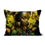 Monarch Butterfly Urban Fantasy Art Print - Afrofuturistic Girl with Butterflies Cushion