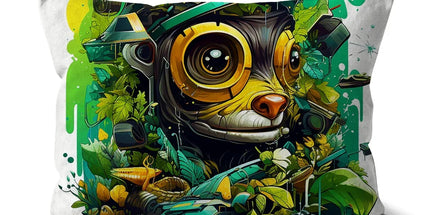 Nature's Resilience: Surreal Auto-Forest Artwork - Whimsical Raccoon and Greenery Infused Car  Cushion - D'Sare