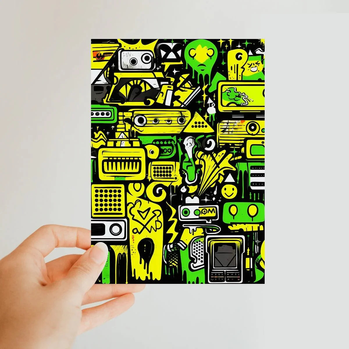 Graffiti Green and Yellow Abstract: A Dive into Vibrant Urban Art Classic Postcard - D'Sare 