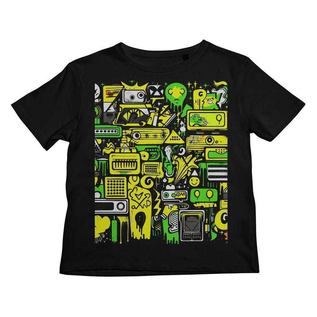 Graffiti Green and Yellow Abstract: A Dive into Vibrant Urban Art Kids T-Shirt - D'Sare 
