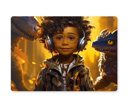 Little Boy Dino Dream Earphone: MelanatedMe Adventures by D'Sare Placemat - D'Sare 