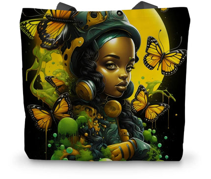 Monarch Butterfly Urban Fantasy Art Print - Afrofuturistic Girl with Butterflies Canvas Tote Bag - D'Sare