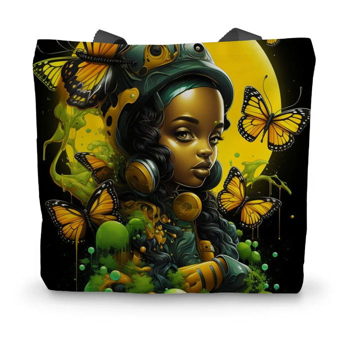 Afrofuturistic Girl with Butterflies Canvas Tote Bag