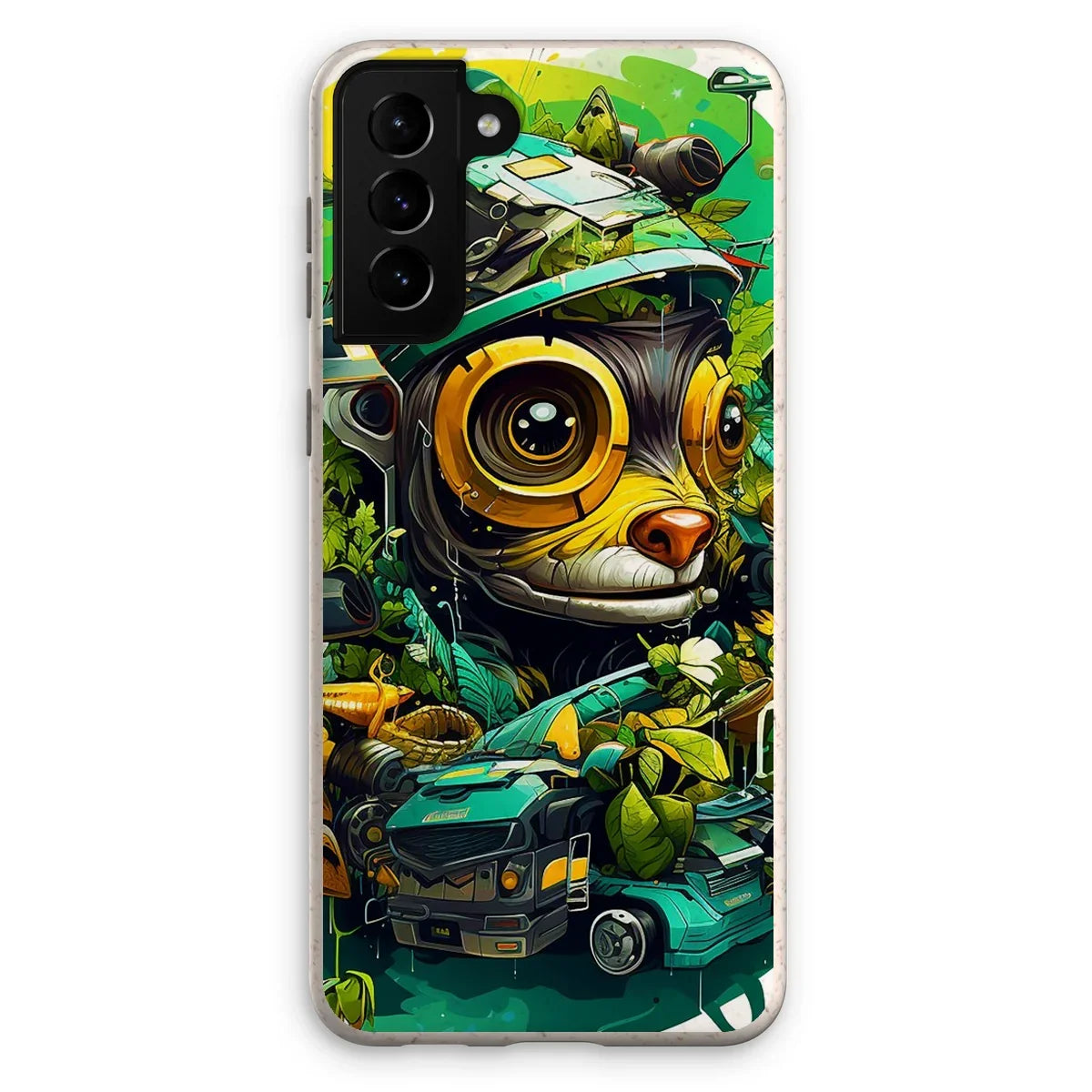 Nature's Resilience: Surreal Auto-Forest Artwork - Whimsical Raccoon and Greenery Infused Car  Eco Phone Case - D'Sare