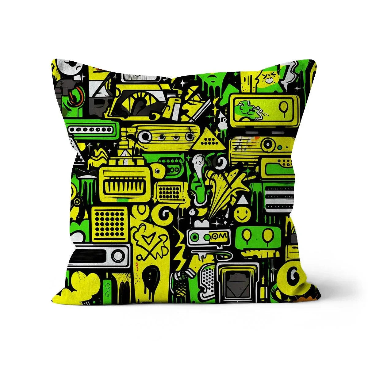 Graffiti Green and Yellow Abstract: A Dive into Vibrant Urban Art Cushion - D'Sare 