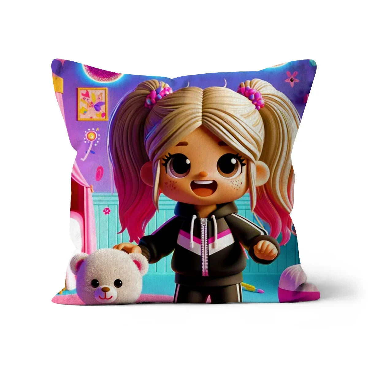 Happy Birthday Pink Grafitti Card Cushion by Prodigi