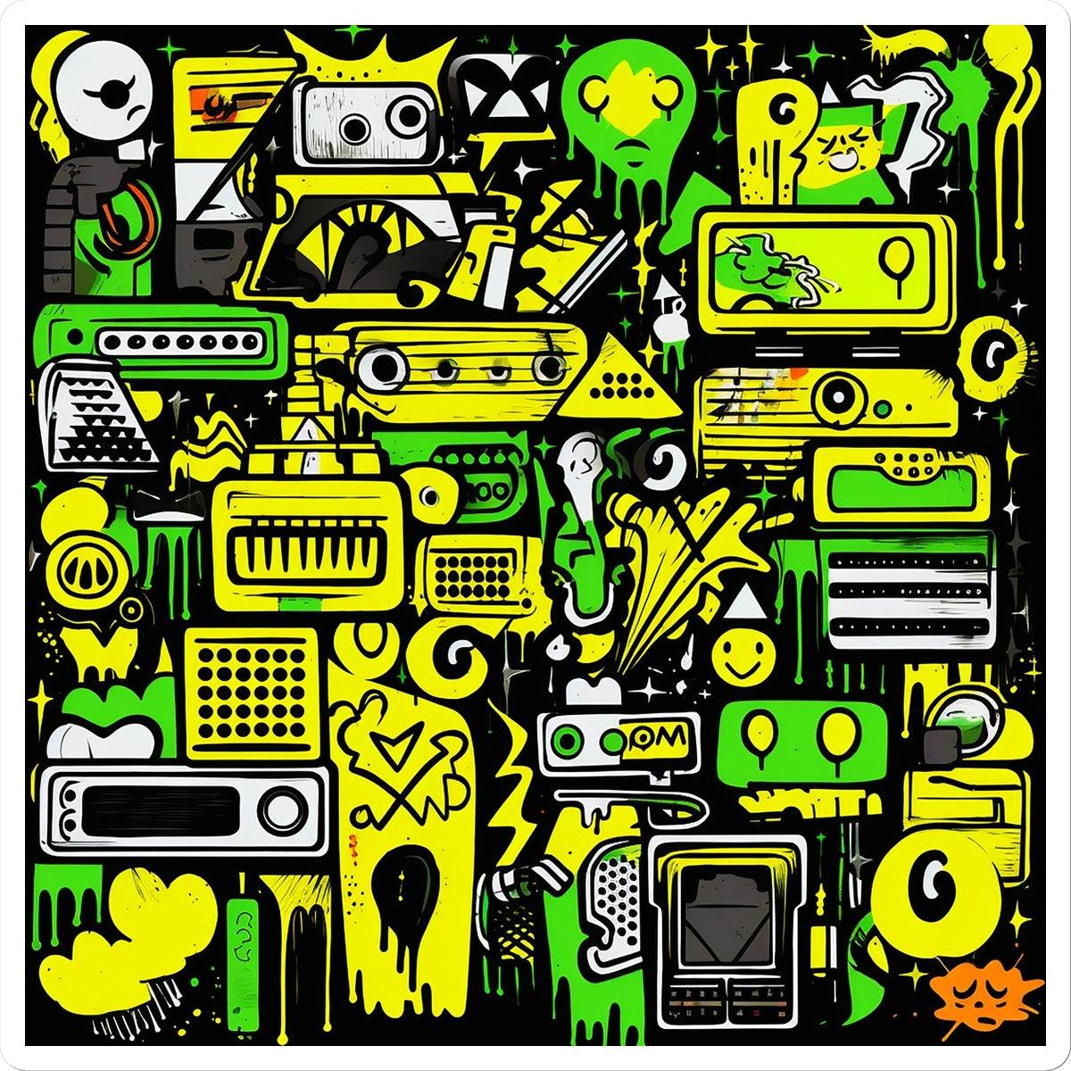 Graffiti Green and Yellow Abstract: A Dive into Vibrant Urban Art Sticker - D'Sare 