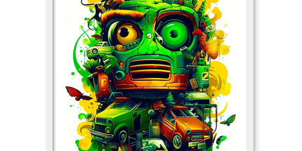 Graffiti Odyssey Surreal Urban Jungle Car Junk Yard Framed Photo Tile by D'Sare