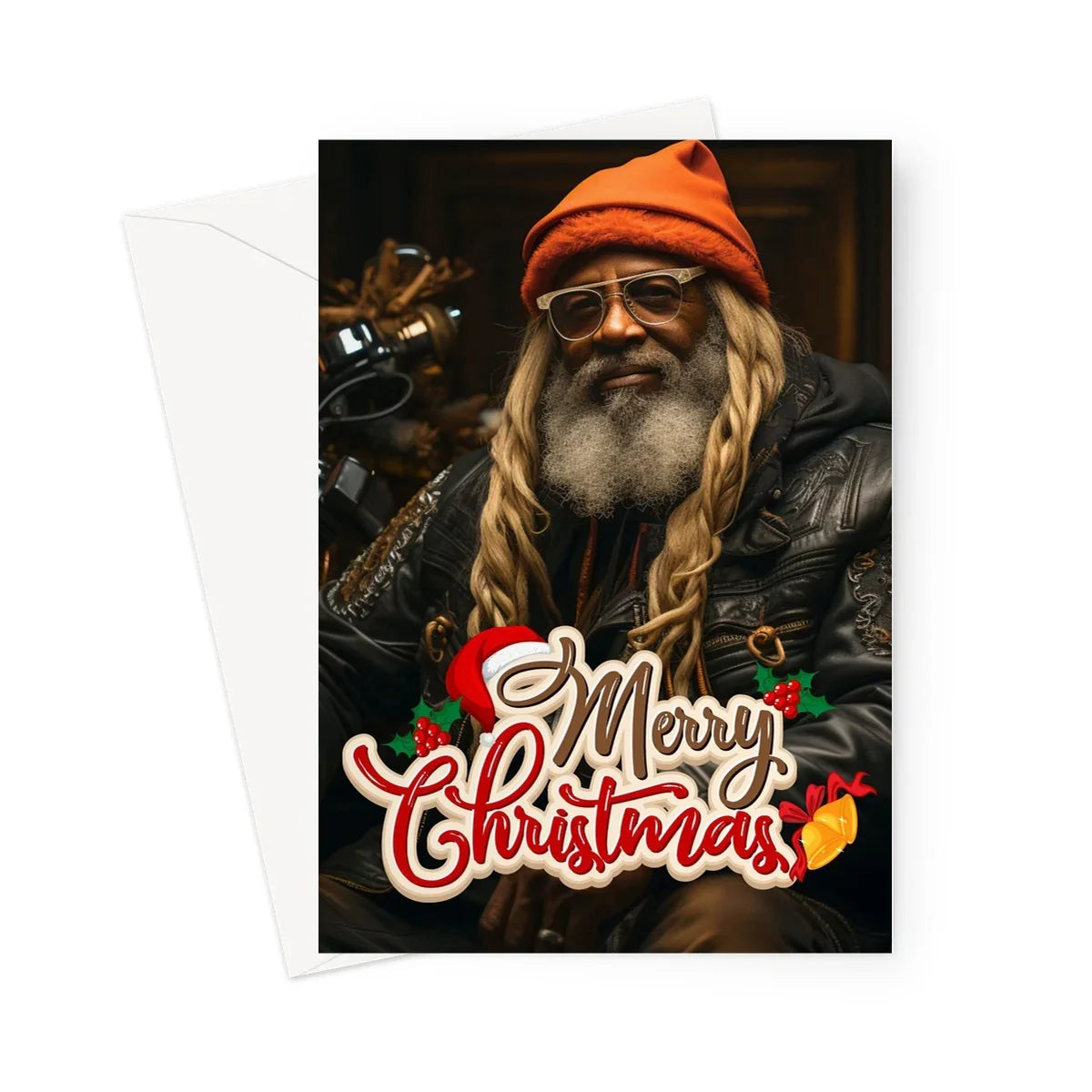 Merry Christmas Black Grandpa , Long Hair Ethnic Greeting Card - D'Sare