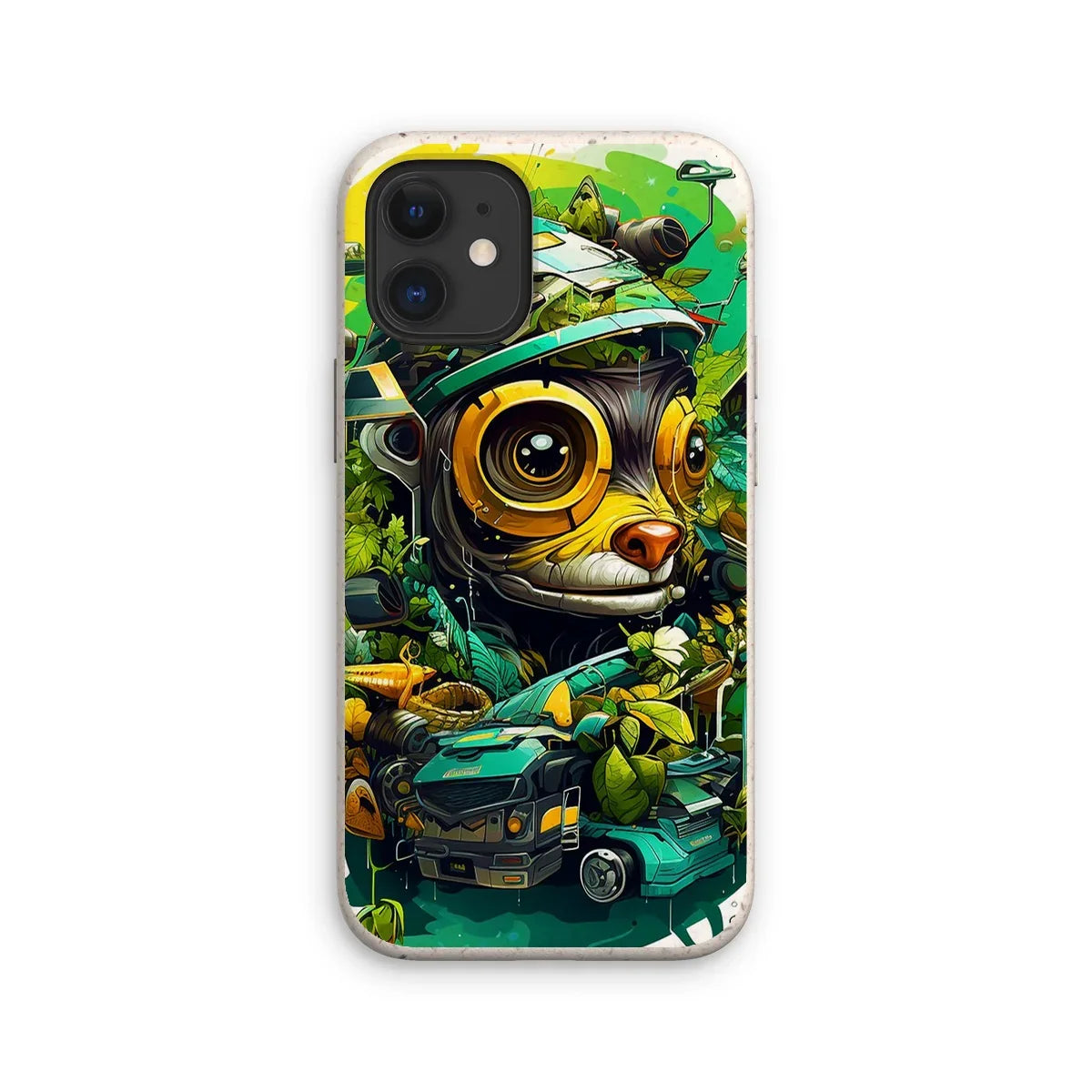 Nature's Resilience: Surreal Auto-Forest Artwork - Whimsical Raccoon and Greenery Infused Car  Eco Phone Case - D'Sare