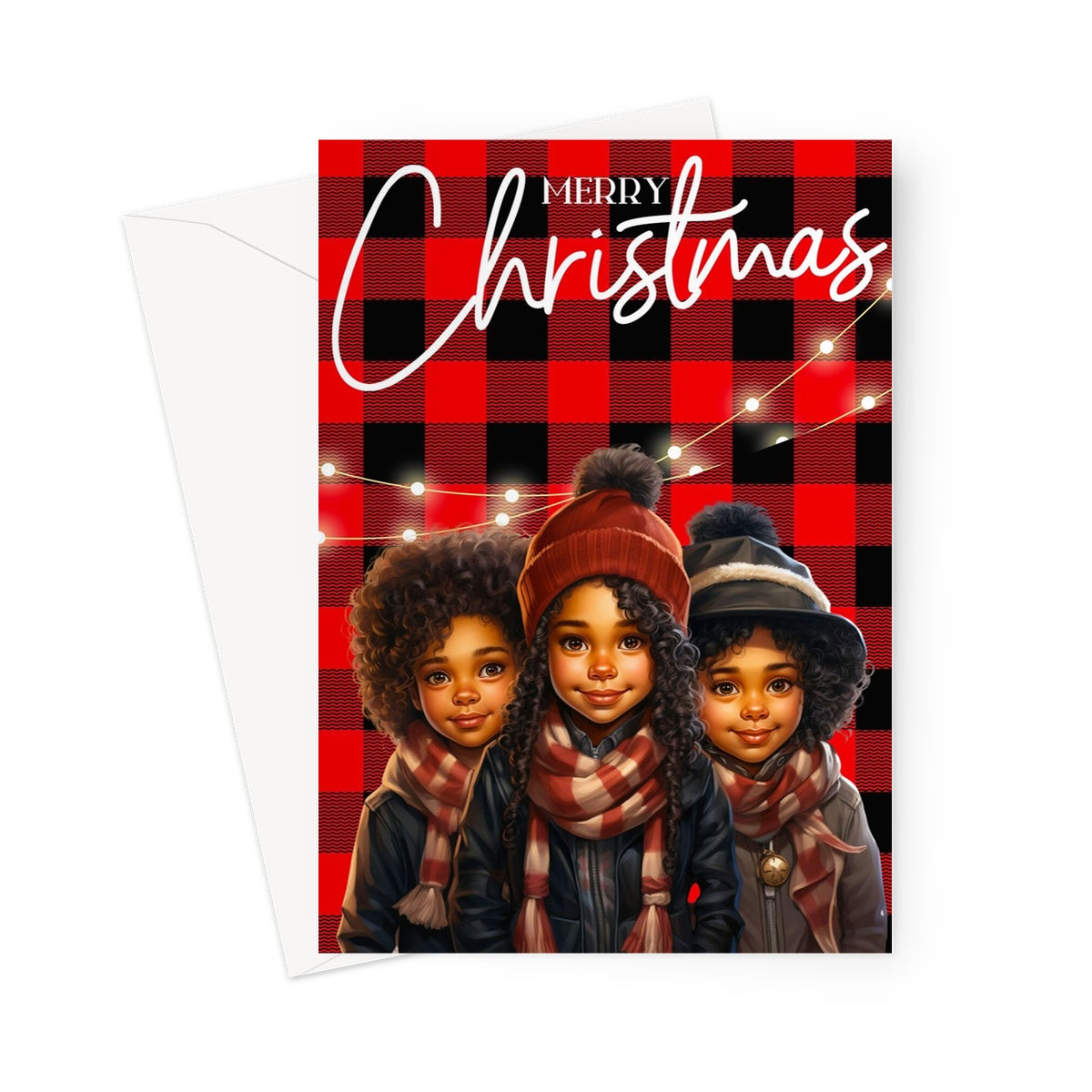 Red and Black Plaid Black Girl Ethnic  Greeting Card