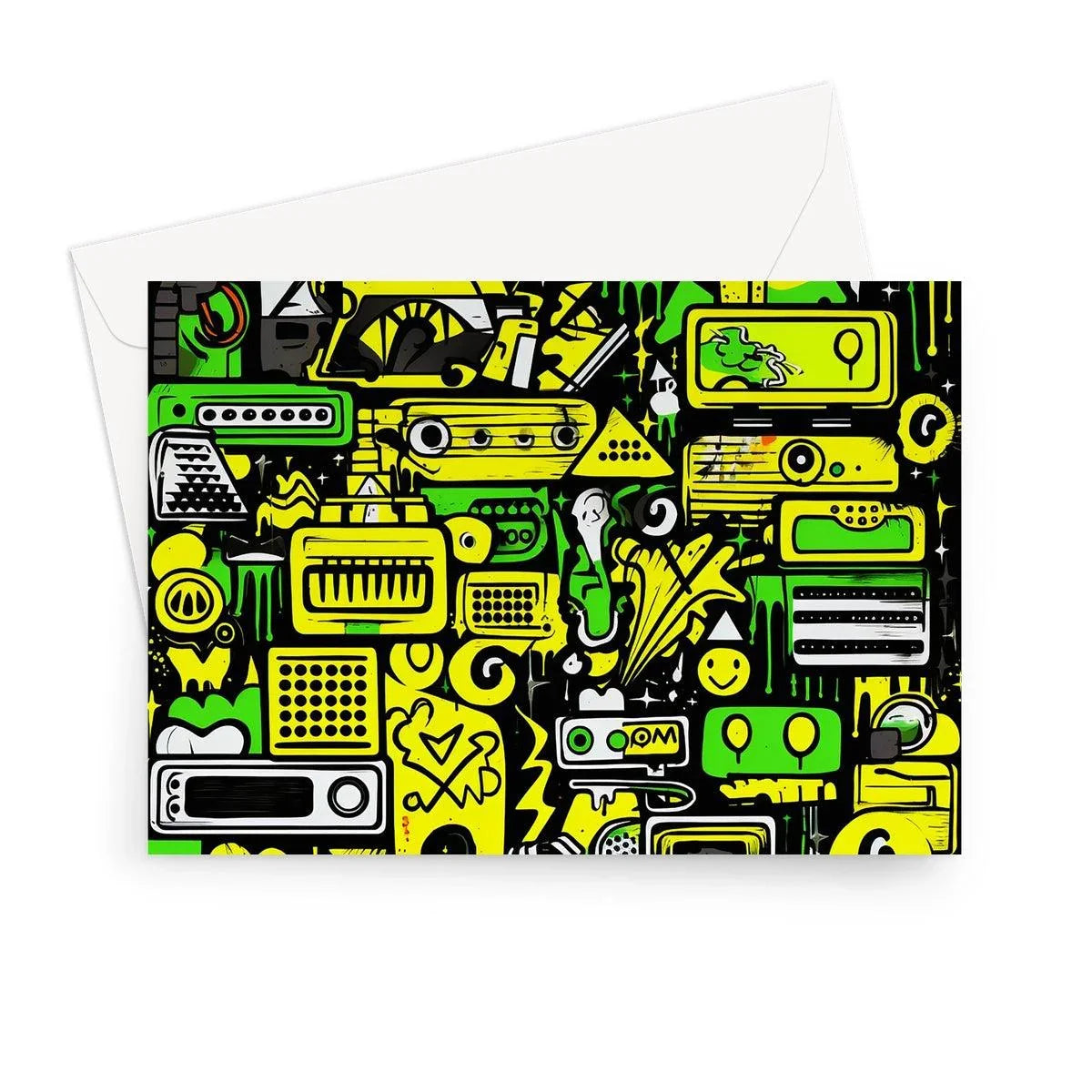 Graffiti Green and Yellow Abstract: A Dive into Vibrant Urban Art Greeting Card - D'Sare 