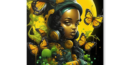 Monarch Butterfly Urban Fantasy Art Print - Afrofuturistic Girl with Butterflies Coaster - D'Sare