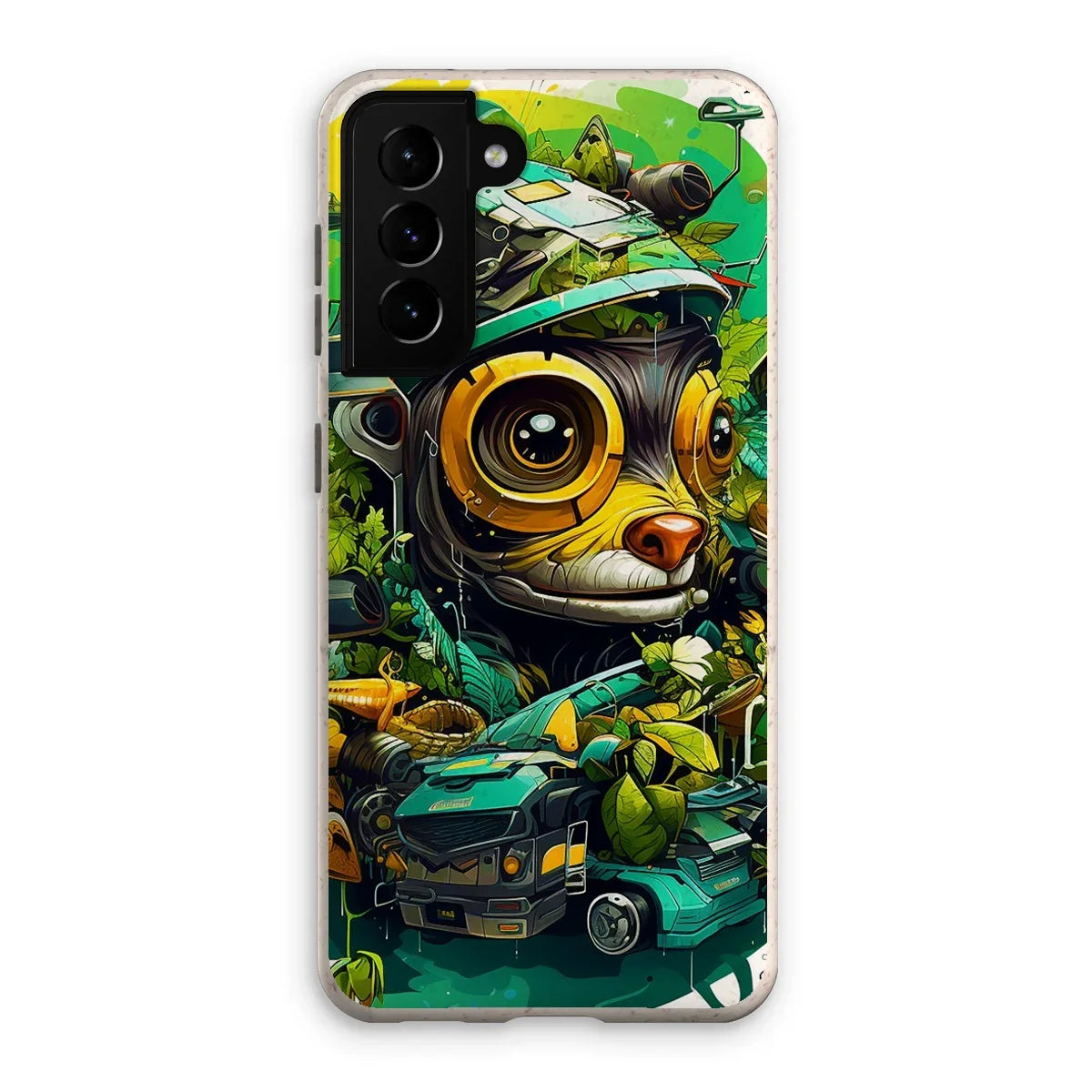 Nature's Resilience: Surreal Auto-Forest Artwork - Whimsical Raccoon and Greenery Infused Car  Eco Phone Case - D'Sare