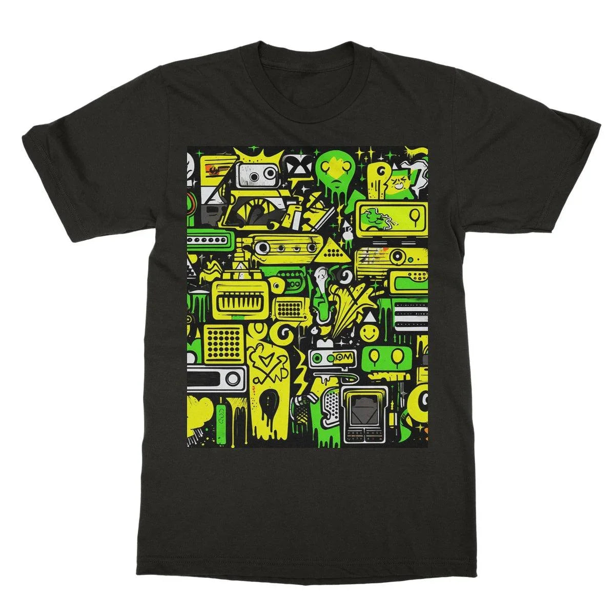 Graffiti Green and Yellow Abstract: A Dive into Vibrant Urban Art Softstyle T-Shirt - D'Sare 