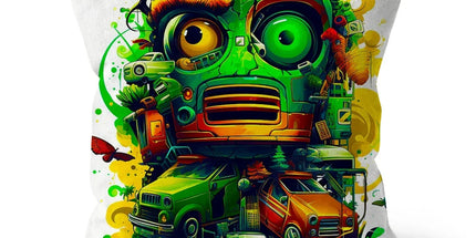 Graffiti Odyssey Surreal Urban Jungle Car Junk Yard Cushion - D'Sare