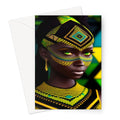 Vibrant Afro Essence Artwork - African Woman in Black, Green, Yellow & Blue Greeting Card by D'Sare