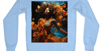 Orange Flower Goddess Blue Crew Neck Sweatshirt by Prodigi