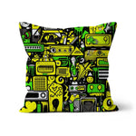 Graffiti Green and Yellow Abstract: A Dive into Vibrant Urban Art Cushion - D'Sare 
