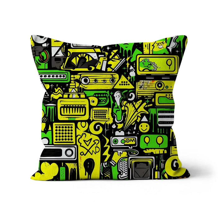 Graffiti Green and Yellow Abstract: A Dive into Vibrant Urban Art Cushion