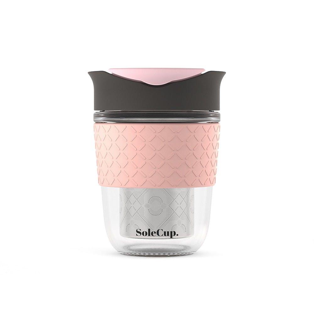 SoleCup Travel Mug - Loose Tea - 12oz Grey and Pink Silicone - D'Sare 