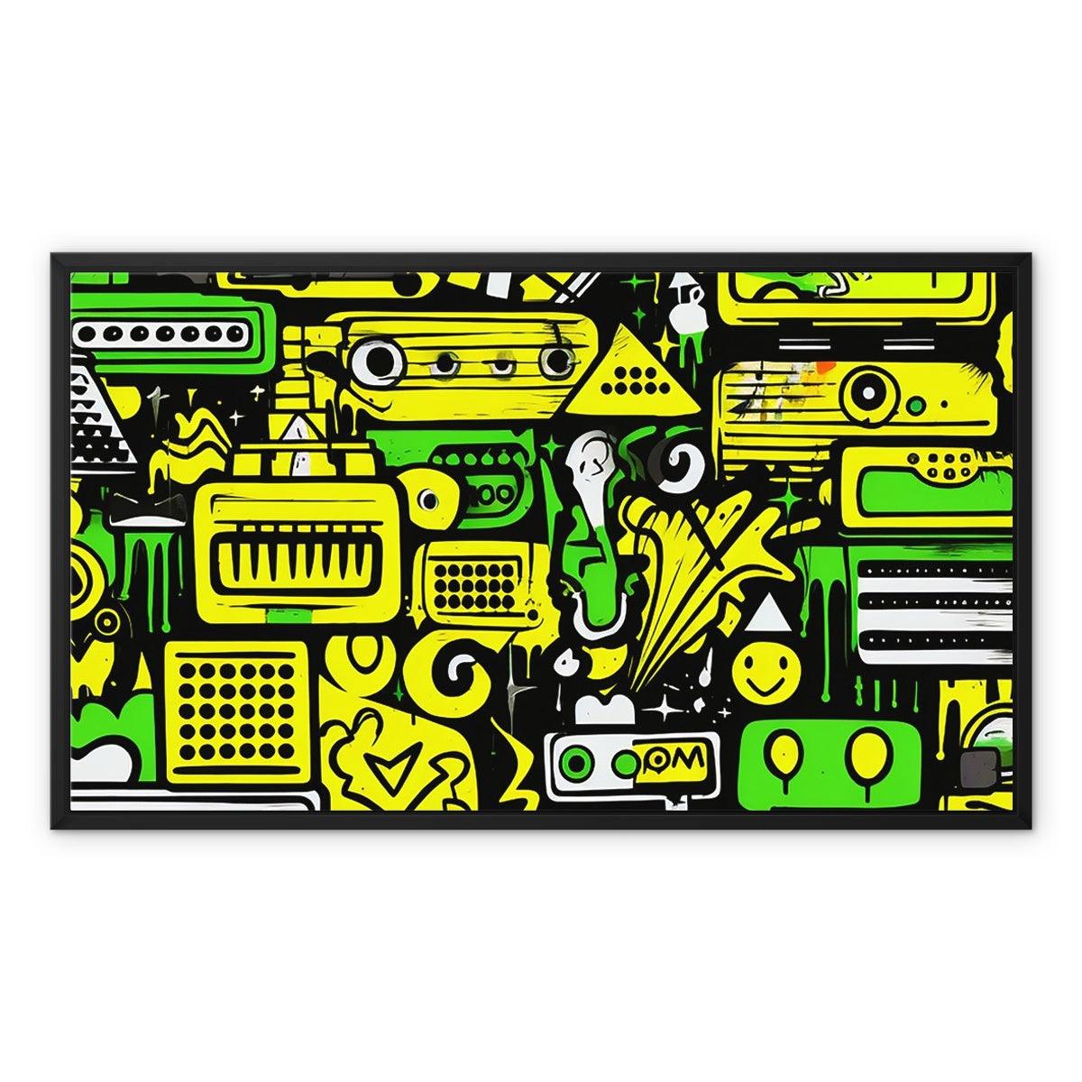 Graffiti Green and Yellow Abstract: A Dive into Vibrant Urban Art Framed Canvas - D'Sare 