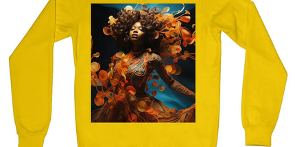 Orange Flower Goddess Blue Crew Neck Sweatshirt by Prodigi