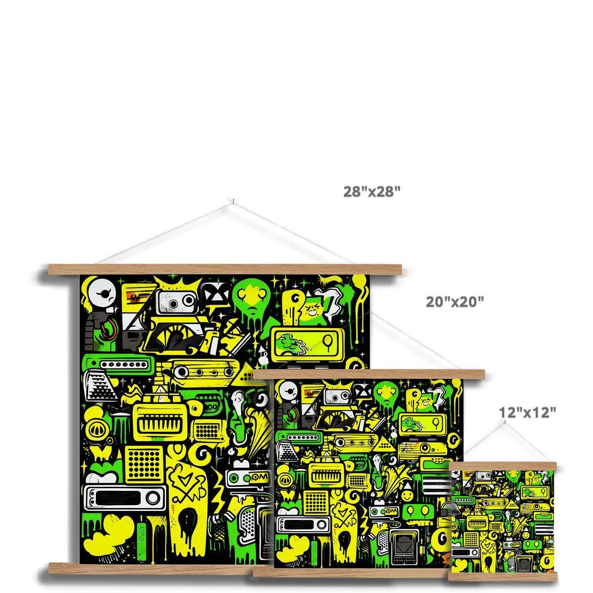 Graffiti Green and Yellow Abstract: A Dive into Vibrant Urban Art Fine Art Print with Hanger - D'Sare 