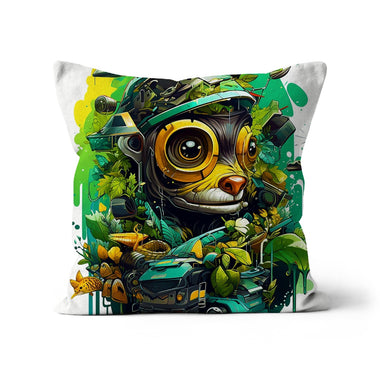 Nature's Resilience: Surreal Auto-Forest Artwork - Whimsical Raccoon and Greenery Infused Car  Cushion